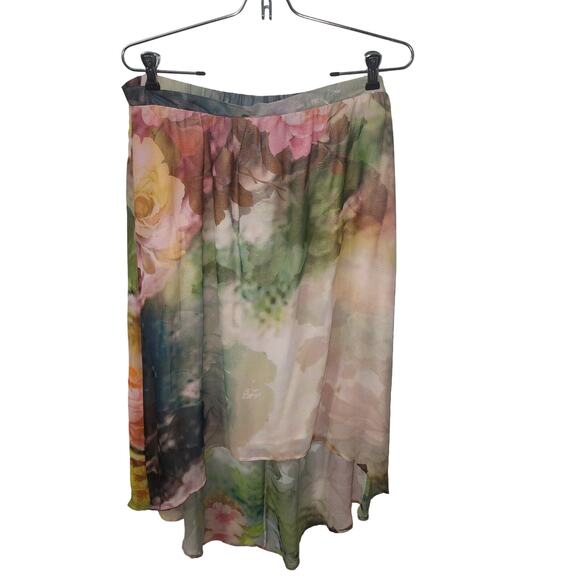 NWT Chenault Sz M Floral Watercolor Artsy Pull On Stretch Waist Midi Skirt Fairy - Picture 1 of 5